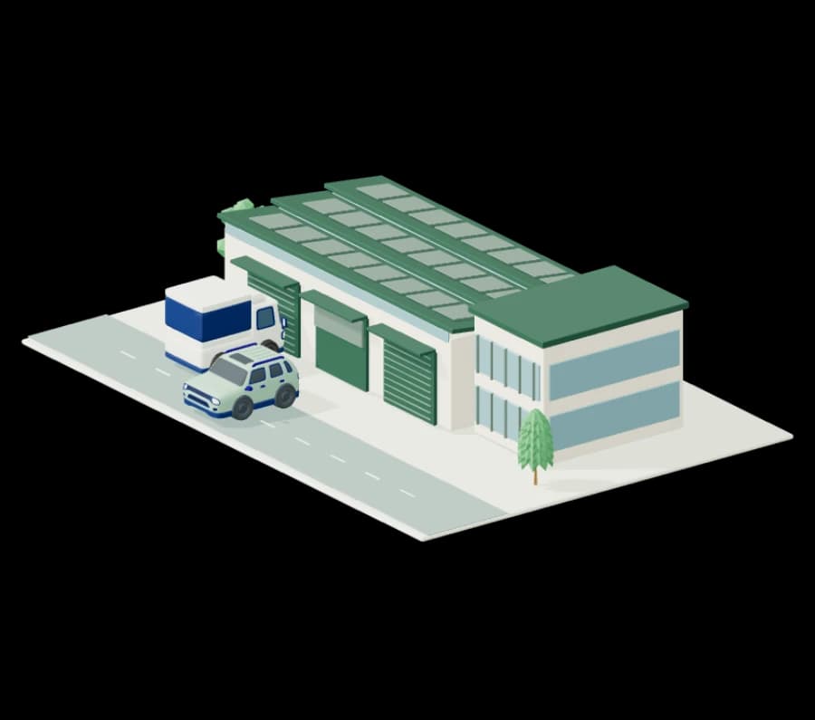 An electric vehicle factory with assembly bays and an engineering wing