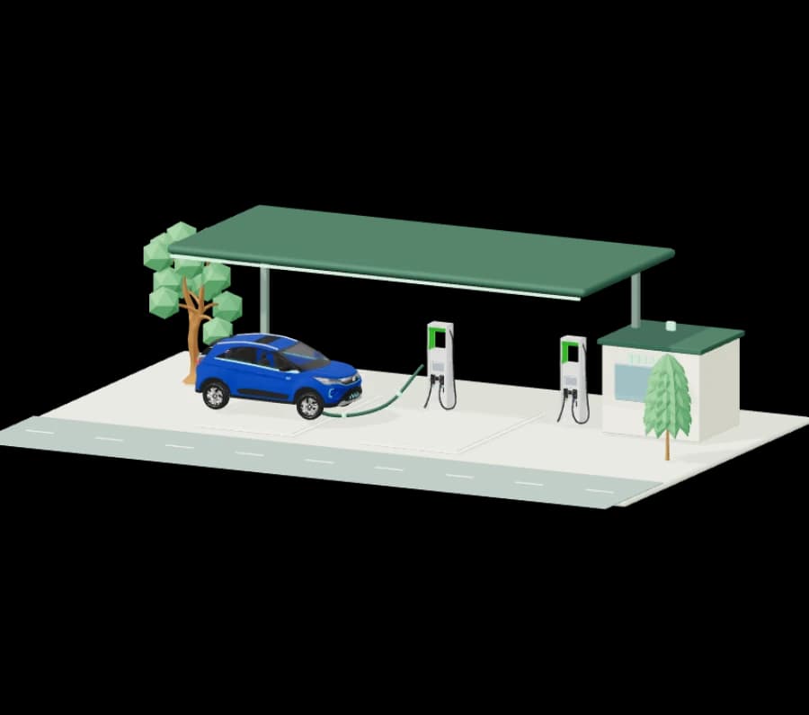 A charging canopy with a Nexon and two charging units